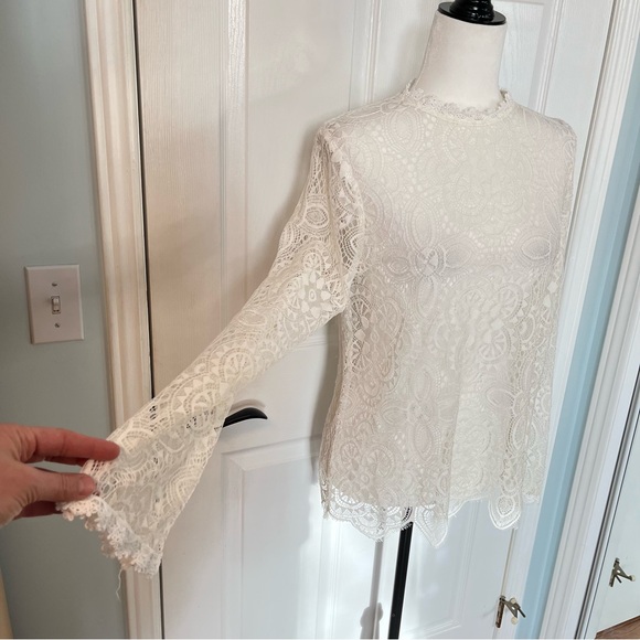 Vintage Women's Allover Ivory Lace Top Delicate Large Feminine Romantic Coquette - Picture 4 of 11